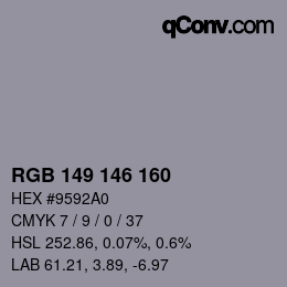 Color code: RGB 149 146 160 | qconv.com