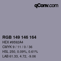 Color code: RGB 149 146 164 | qconv.com
