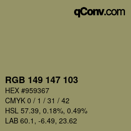 Color code: RGB 149 147 103 | qconv.com