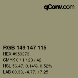 Color code: RGB 149 147 115 | qconv.com