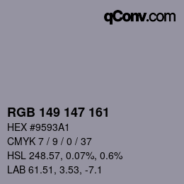Color code: RGB 149 147 161 | qconv.com