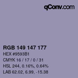 Color code: RGB 149 147 177 | qconv.com