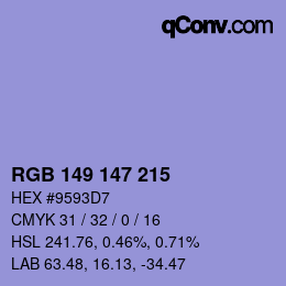 Color code: RGB 149 147 215 | qconv.com