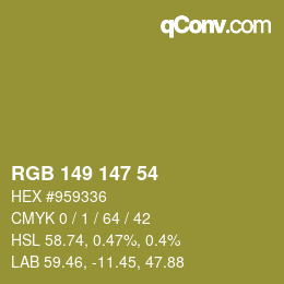 Color code: RGB 149 147 54 | qconv.com