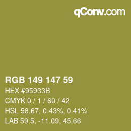 Color code: RGB 149 147 59 | qconv.com