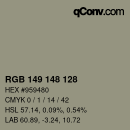 Farbcode: RGB 149 148 128 | qconv.com