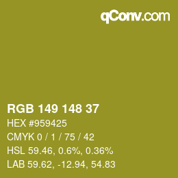 Color code: RGB 149 148 37 | qconv.com