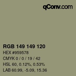 Color code: RGB 149 149 120 | qconv.com