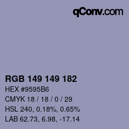 Color code: RGB 149 149 182 | qconv.com