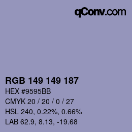 颜色代码: RGB 149 149 187 | qconv.com