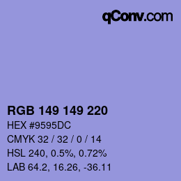 Color code: RGB 149 149 220 | qconv.com
