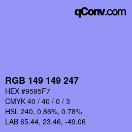 Color code: RGB 149 149 247 | qconv.com