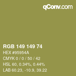 Color code: RGB 149 149 74 | qconv.com