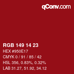 カラーコード: RGB 149 14 23 | qconv.com