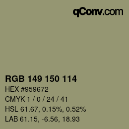 Color code: RGB 149 150 114 | qconv.com