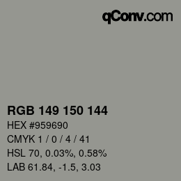 Color code: RGB 149 150 144 | qconv.com