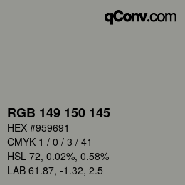 カラーコード: RGB 149 150 145 | qconv.com