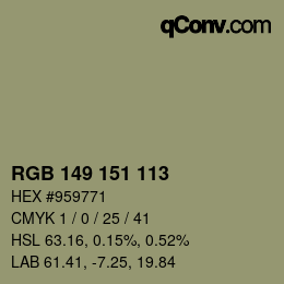 Color code: RGB 149 151 113 | qconv.com
