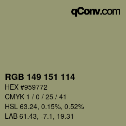 Color code: RGB 149 151 114 | qconv.com