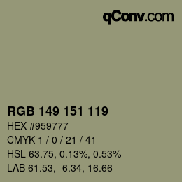 颜色代码: RGB 149 151 119 | qconv.com