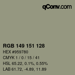 Color code: RGB 149 151 128 | qconv.com