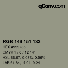 Color code: RGB 149 151 133 | qconv.com