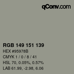 カラーコード: RGB 149 151 139 | qconv.com