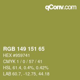 Color code: RGB 149 151 65 | qconv.com