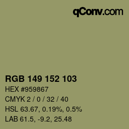 Color code: RGB 149 152 103 | qconv.com