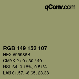 Color code: RGB 149 152 107 | qconv.com