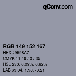カラーコード: RGB 149 152 167 | qconv.com