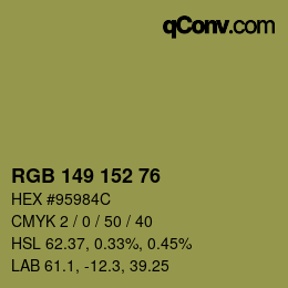 Color code: RGB 149 152 76 | qconv.com