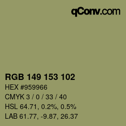 Color code: RGB 149 153 102 | qconv.com