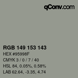 カラーコード: RGB 149 153 143 | qconv.com