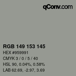 Color code: RGB 149 153 145 | qconv.com