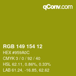 Color code: RGB 149 154 12 | qconv.com