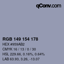 颜色代码: RGB 149 154 178 | qconv.com