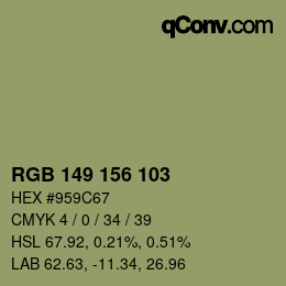 Color code: RGB 149 156 103 | qconv.com