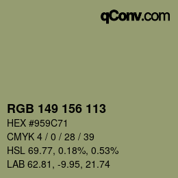 Color code: RGB 149 156 113 | qconv.com