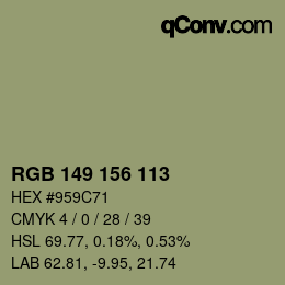 Color code: RGB 149 156 113 | qconv.com