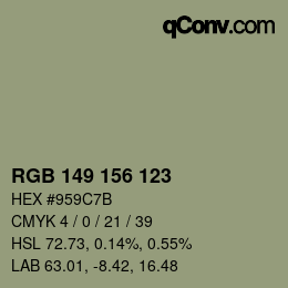 Color code: RGB 149 156 123 | qconv.com