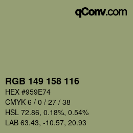 Color code: RGB 149 158 116 | qconv.com