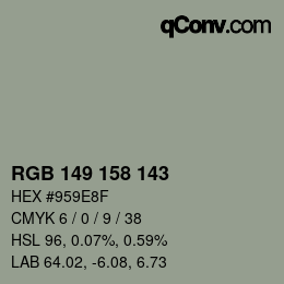 Color code: RGB 149 158 143 | qconv.com