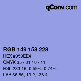 Color code: RGB 149 158 228 | qconv.com