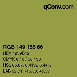 Color code: RGB 149 158 66 | qconv.com