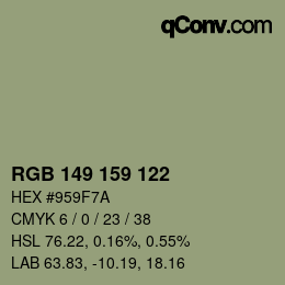 Código de color: RGB 149 159 122 | qconv.com
