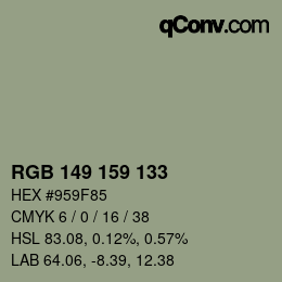 Color code: RGB 149 159 133 | qconv.com