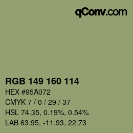 Color code: RGB 149 160 114 | qconv.com