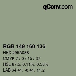 Color code: RGB 149 160 136 | qconv.com