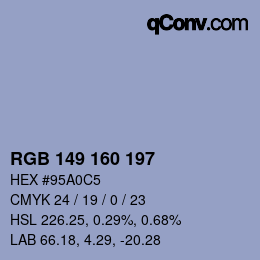 カラーコード: RGB 149 160 197 | qconv.com